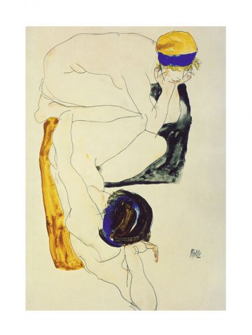 Reprodukce - Expresionismus - Due figure giacenti, 1912, Egon Schiele